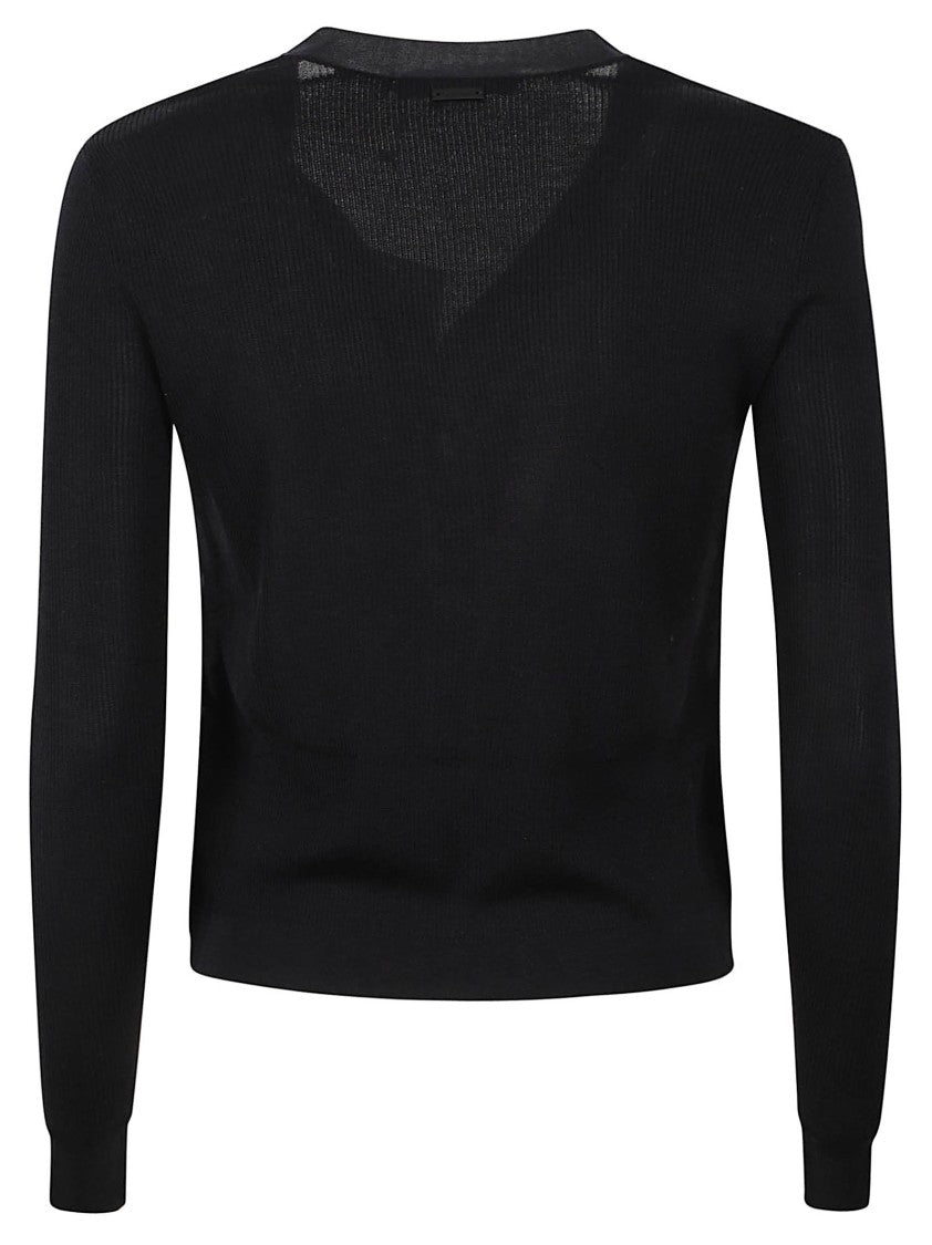 Max Mara V-Neck Button-Down Sweater With Ribbed Knit Panels