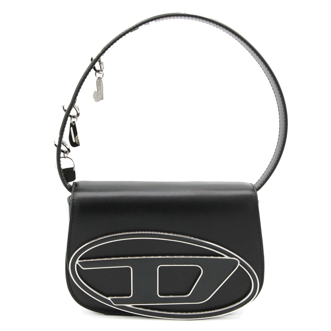 Diesel 1Dr Black Shoulder Bag With Silver-Tone Hardware And Pendants