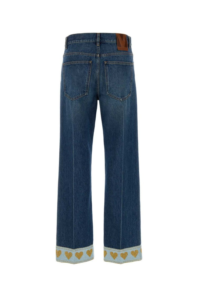 Valentino Garavani Straight-Leg Denim Jeans With Heart Motif Hem