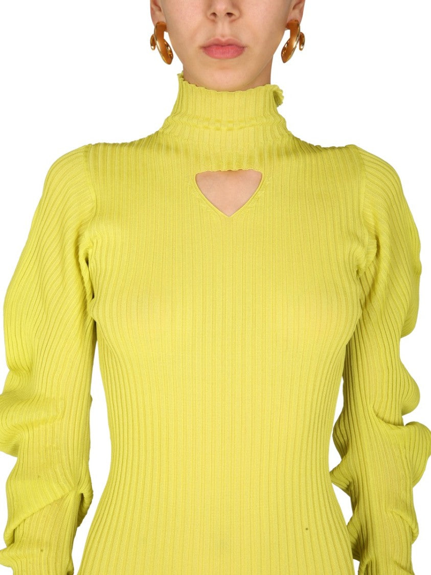Bottega Veneta Polo Neck Silk Dress With Ruched Sleeves