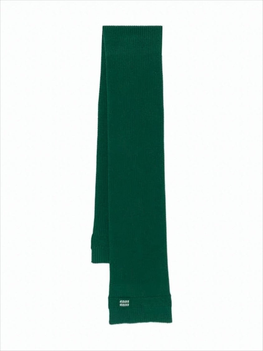 Miu Miu Ribbed Green Cashmere-Wool Miu Miu Scarf