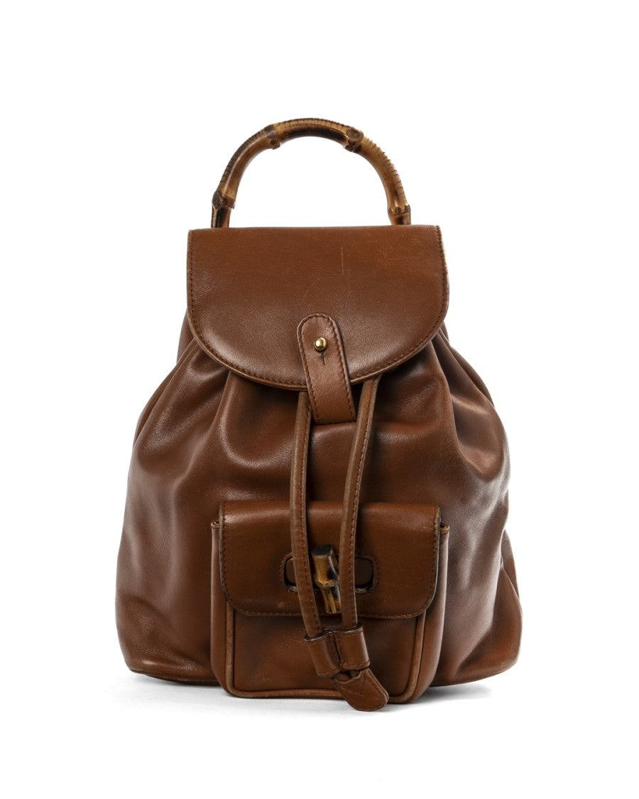 Gucci Brown Bamboo Small Leather Backpack