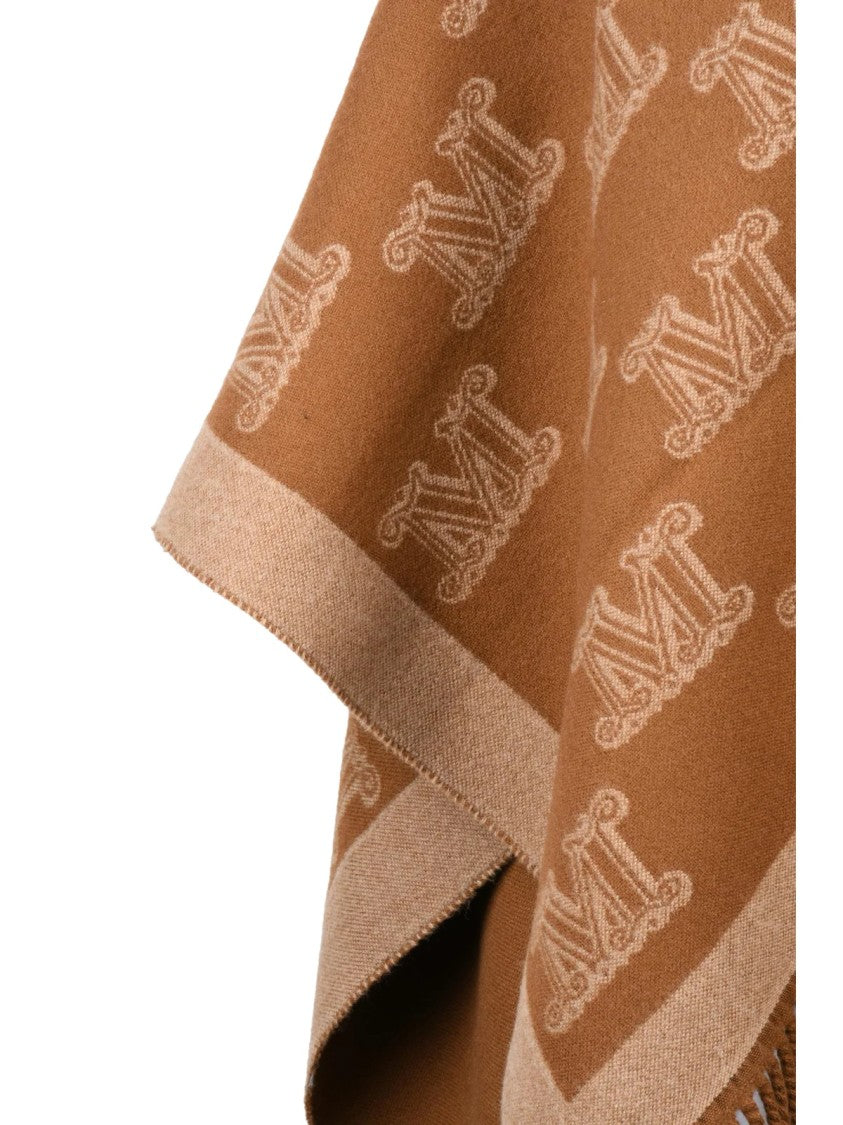 Max Mara Generous Virgin Wool Poncho With Monogram Pattern
