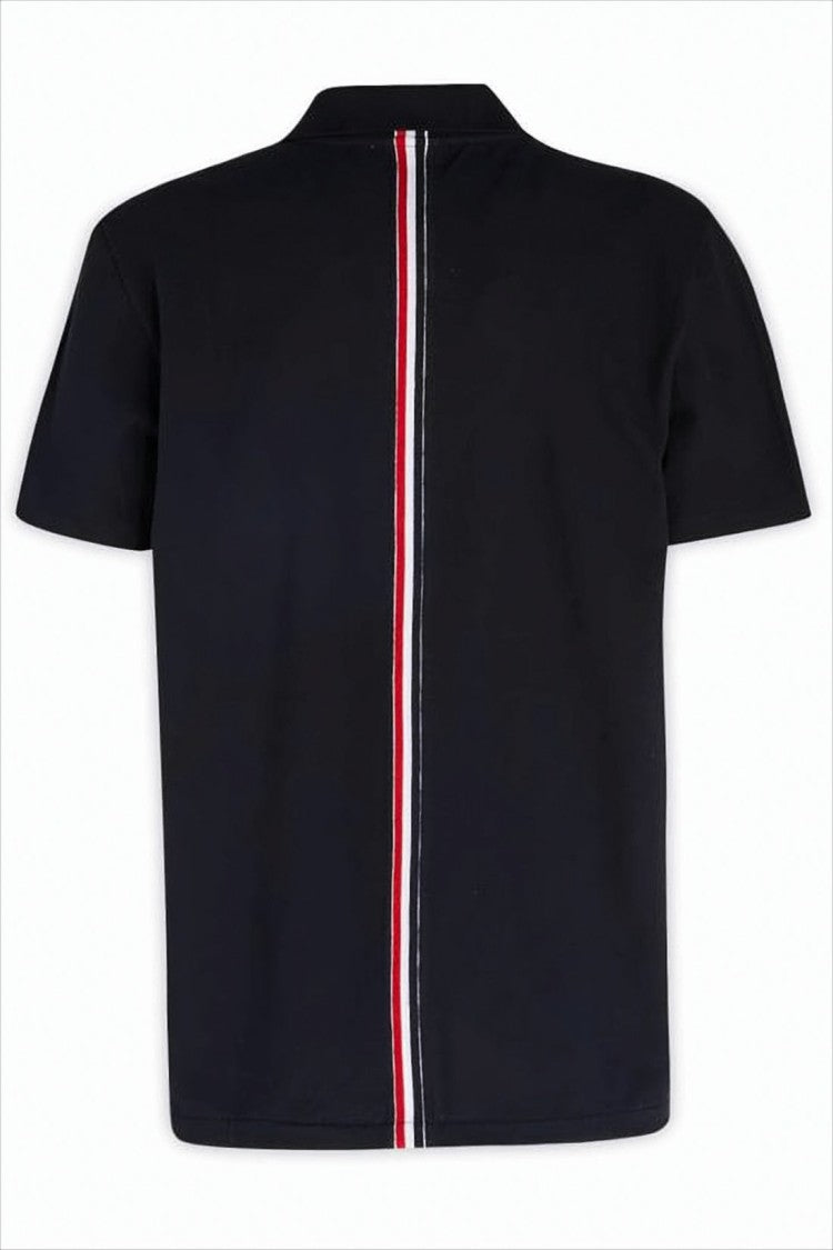 Thom Browne Short-Sleeved T-Shirt With Vertical Tricolor Stripe And Textured Finish