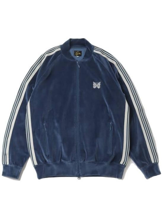 Needles Velvety Track Jacket With Contrasting Stripes And Embroidered Emblem