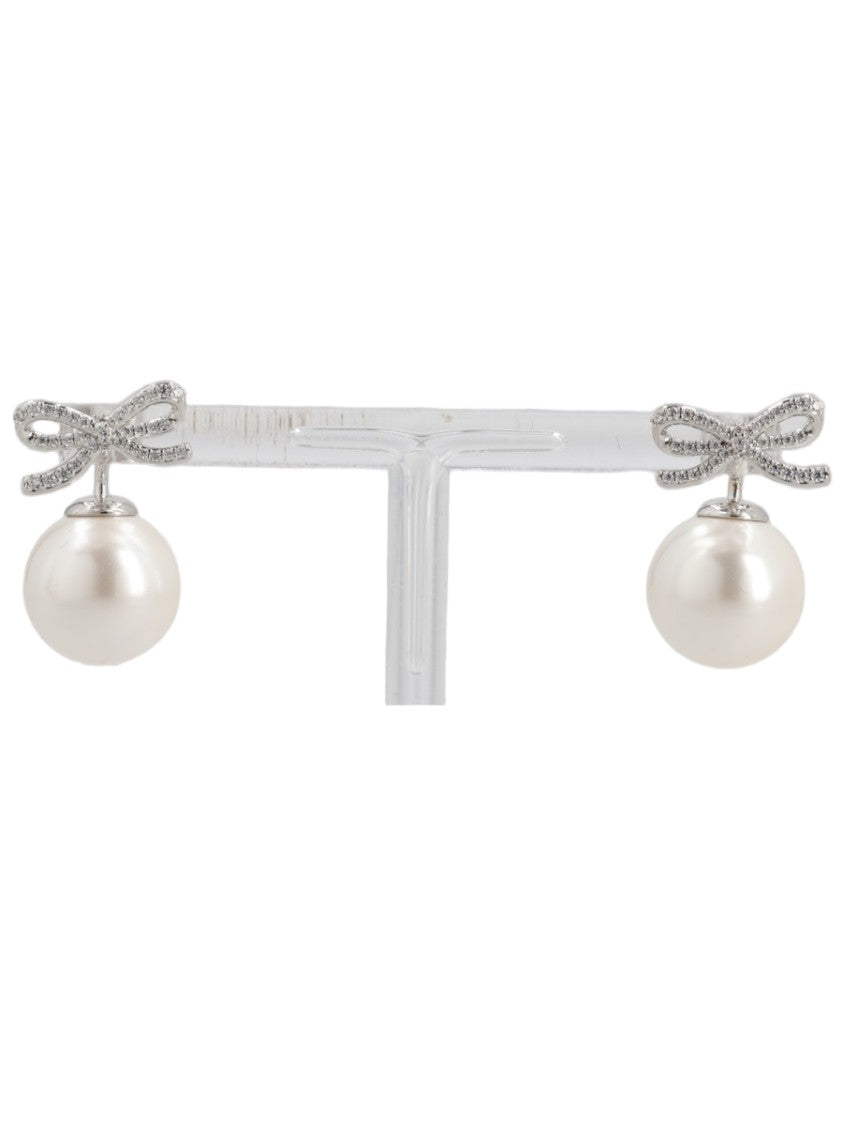Self-Portrait Delicate Bow Zircon Pearl Drop Earrings