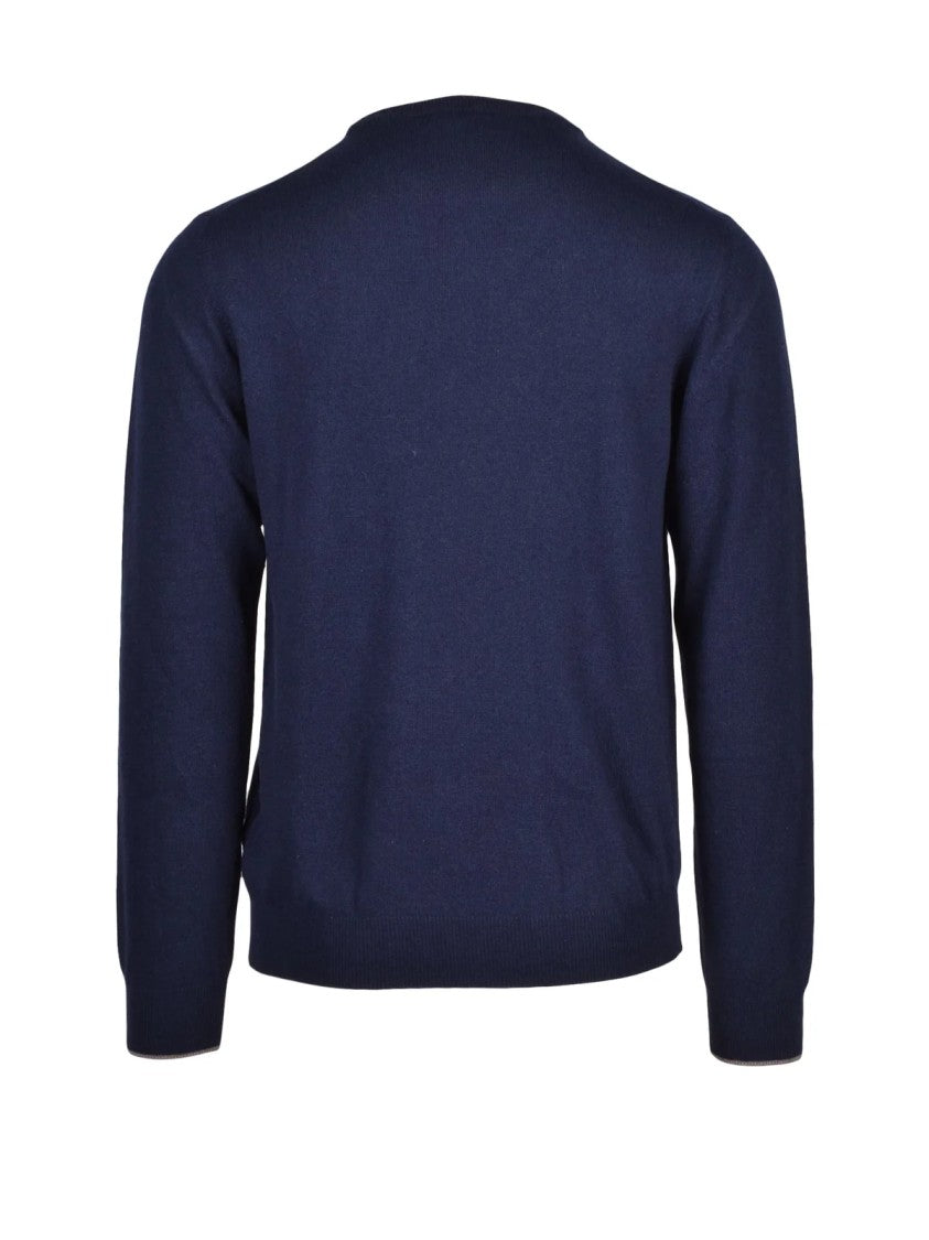 Harmont&Blaine Blue Contrast Trim Wool-Blend Sweater