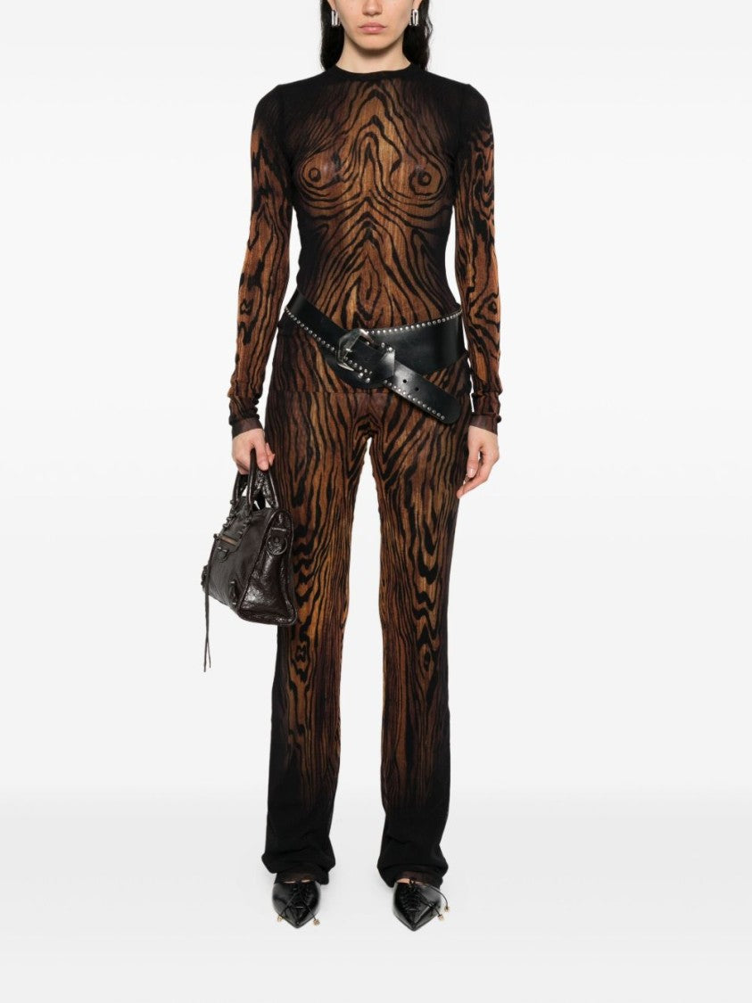 Jean Paul Gaultier Black Wood Print Long Sleeve Top