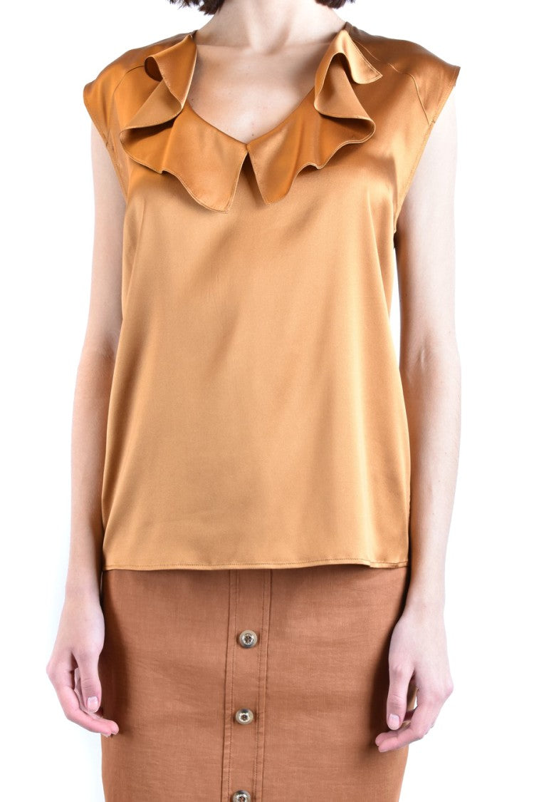 Pinko Multicolored Silk Top Ruffled V-Neckline