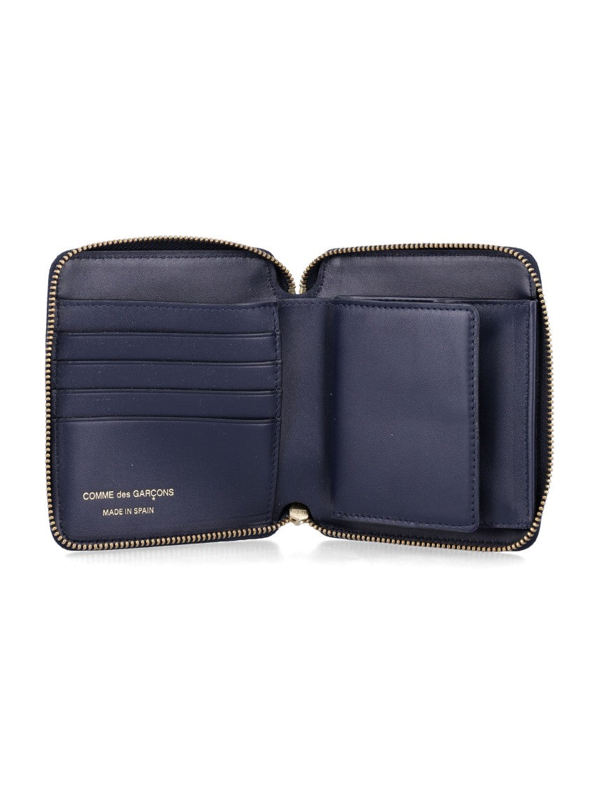 Comme Des Garçons Vertical Zip-Around Wallet In Smooth Leather With Gold Accents