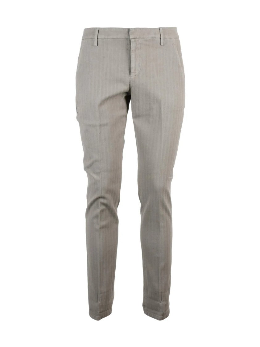 Dondup Grey Gaubert Textured Stretch Cotton Trousers