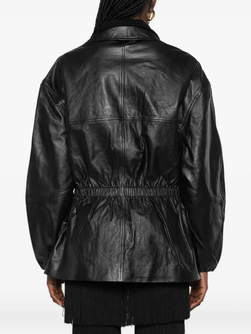 The Frankie Shop Black Popper Funnel Collar Leather Leather Jacket