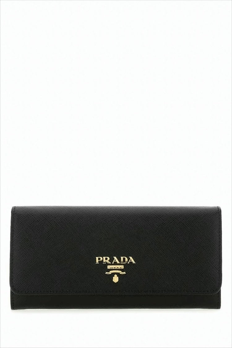 Prada Textured Cowhide Long Wallet With Flap Closure