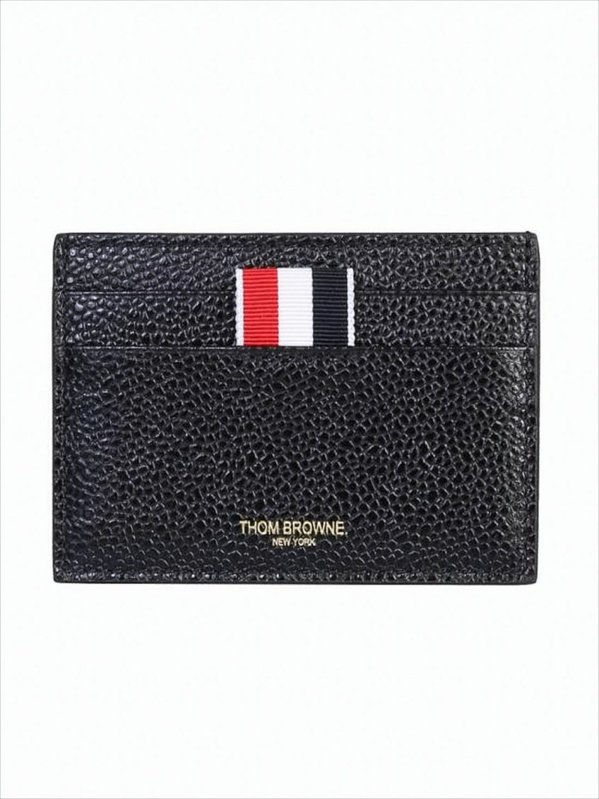 Thom Browne Textured Cowhide Leather Card Wallet With Striped Accent