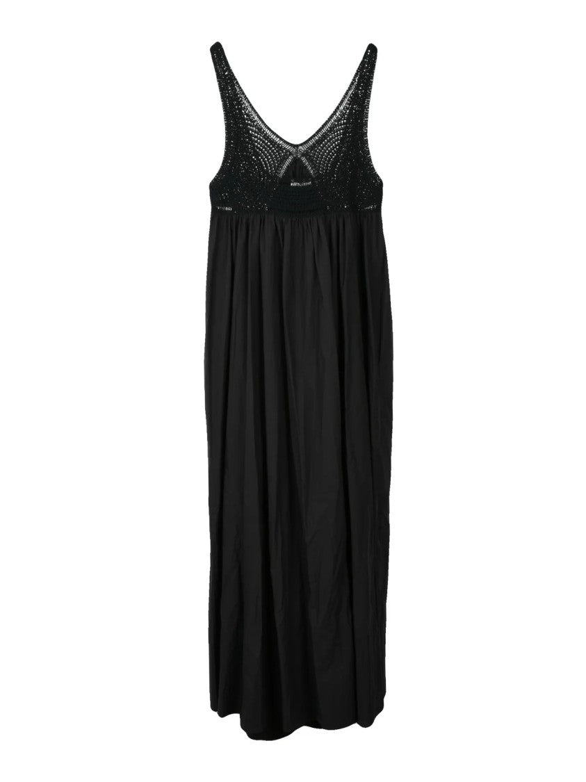 P.A.R.O.S.H. Black Crochet-Worked Top Cotton Maxi Dress