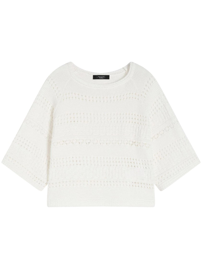 Max Mara Cropped Cotton Top With Open-Knit Pattern
