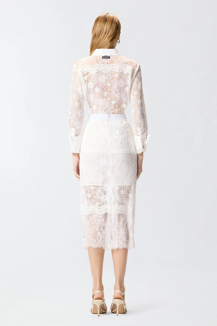 Pinko White Allover Tulle Lace Polyester Shirt