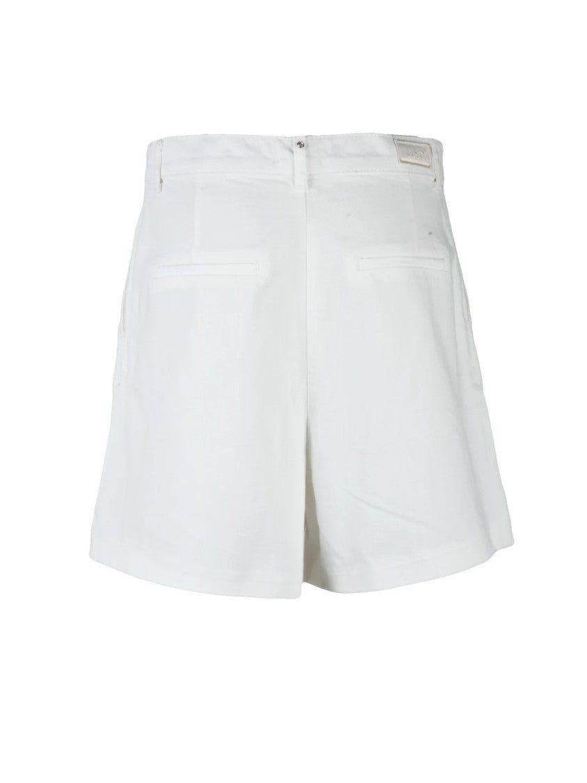 Liu Jo White High-Waisted Pleated Cotton-Blend Shorts