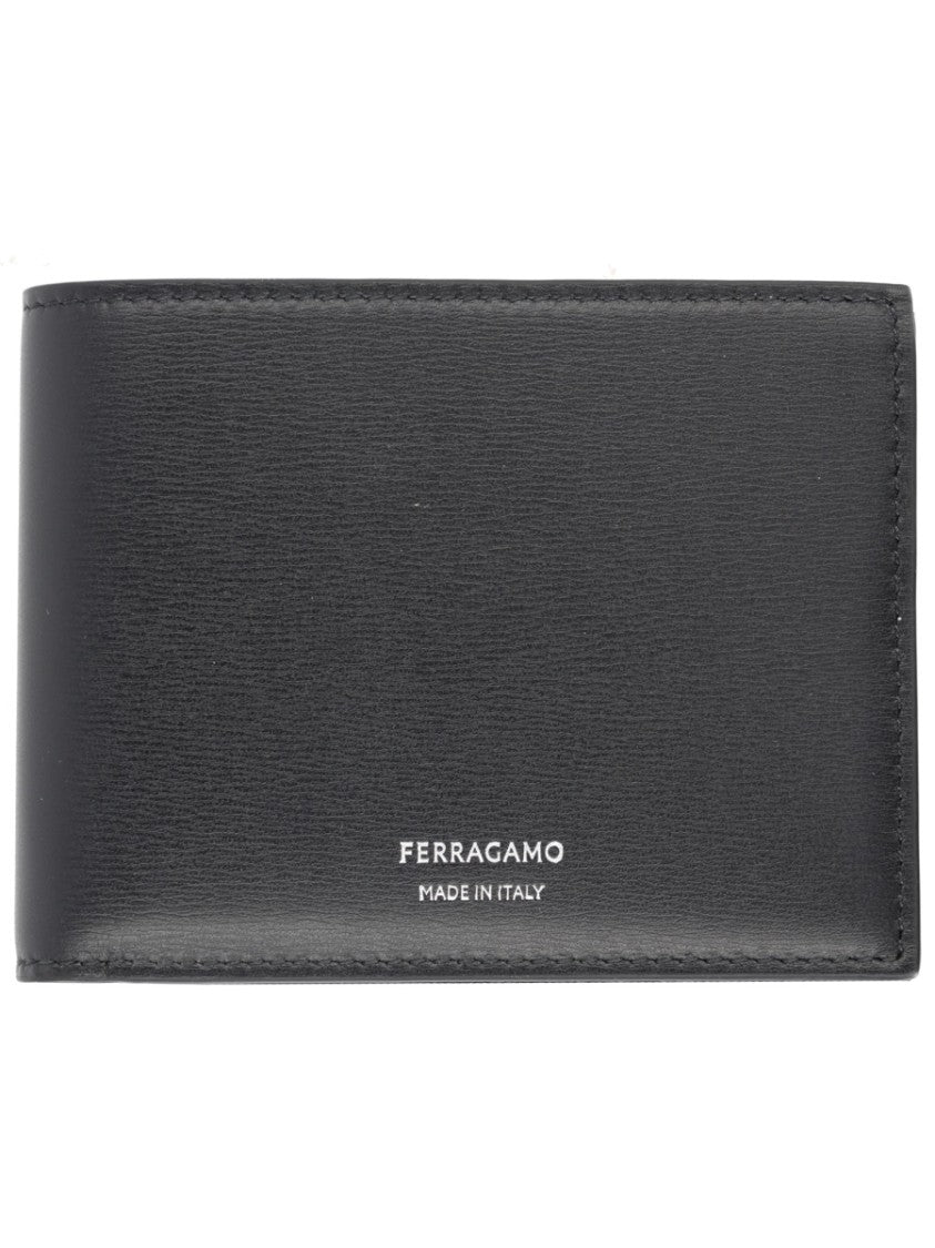 Ferragamo Rectangular Black Leather Wallet With Discreet Logo