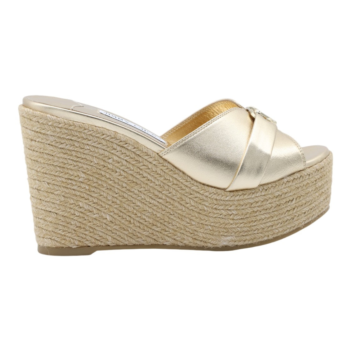 Jimmy Choo Woven Jute Platform Sandals With Metallic Leather Upper