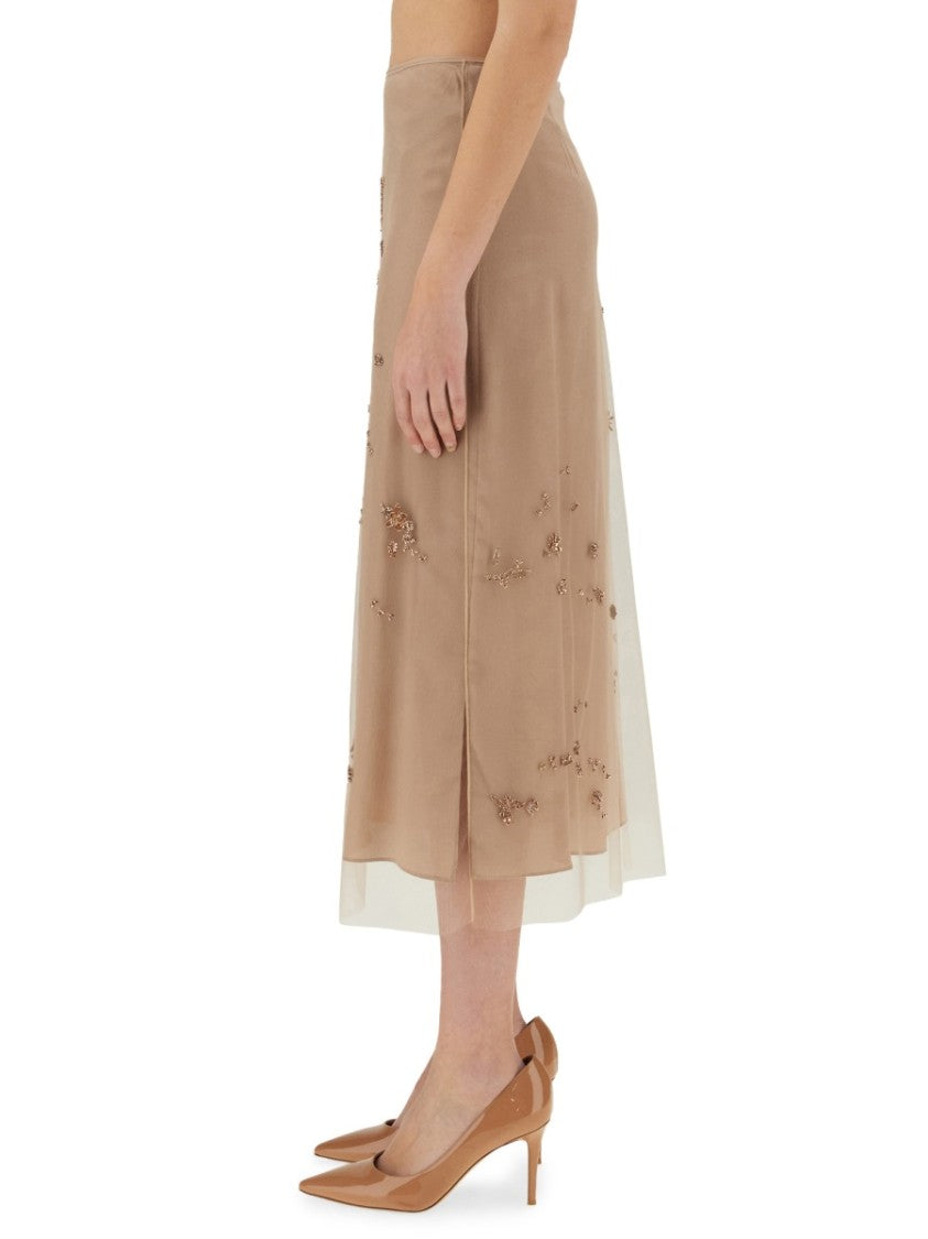 Fendi Embroidered Tulle Maxi Skirt With Sheer Overlay