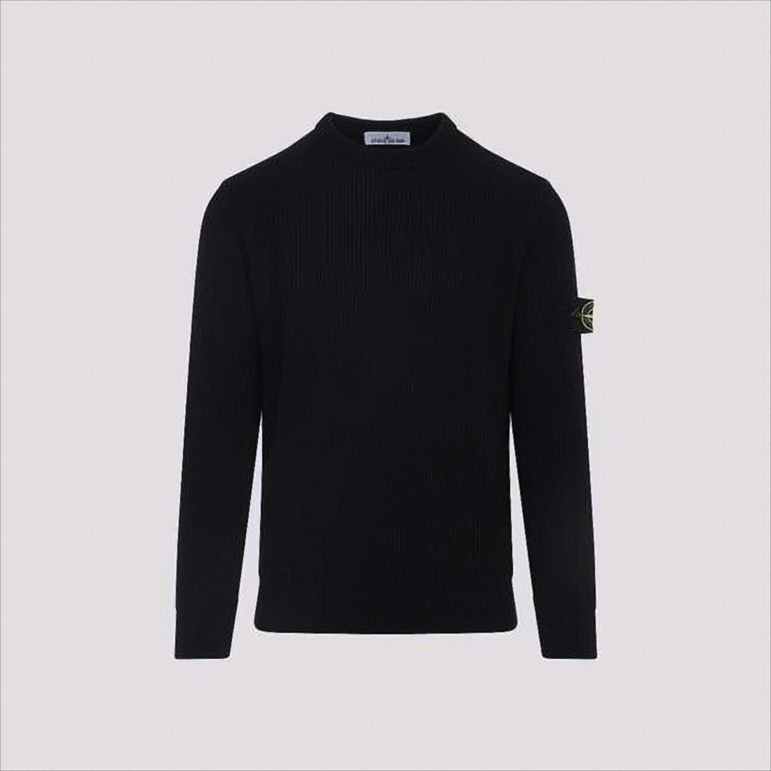 Stone Island Ribbed Knit Black Sweater With Distinctive Sleeve Patch