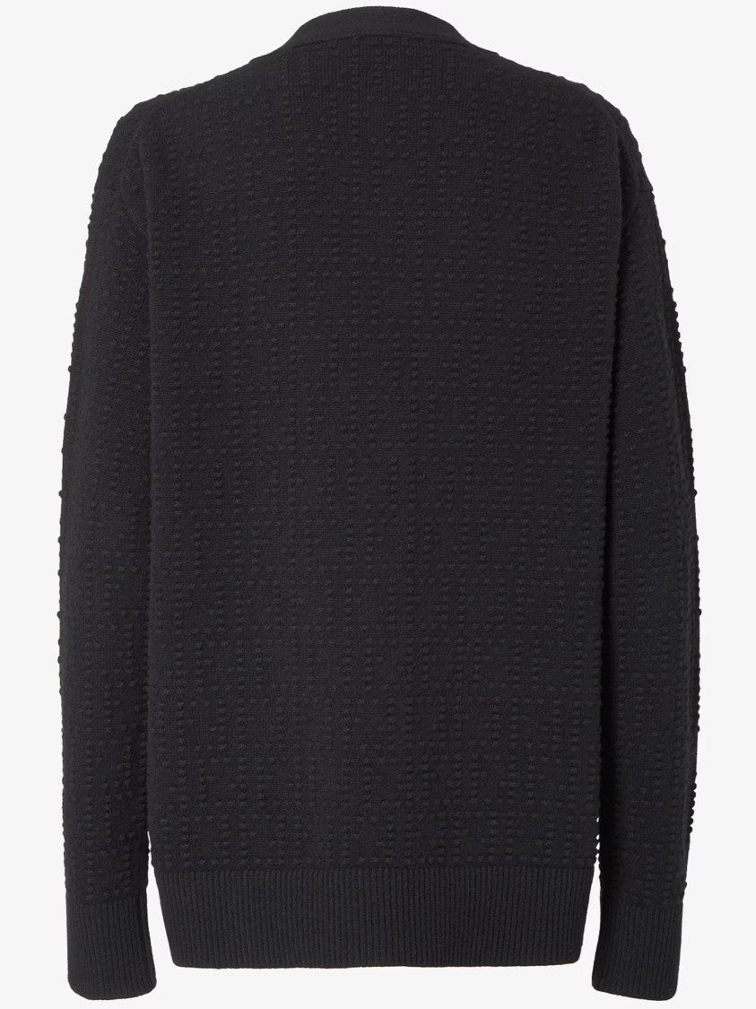 Fendi Textured Knit Cardigan With Deep V-Neckline And Ribbed Trims