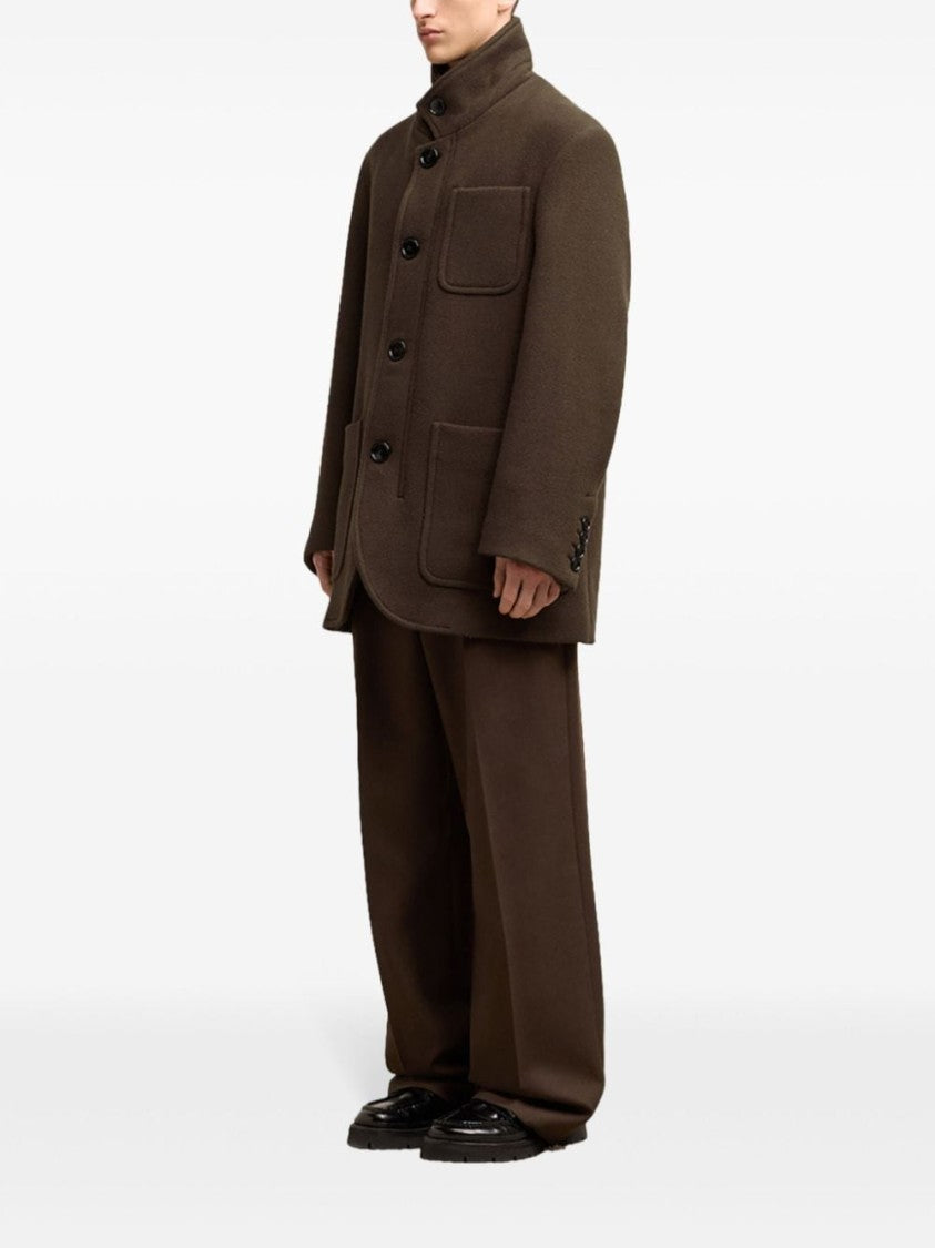 Ami Paris High Neck Coffee Brown Wool Coat