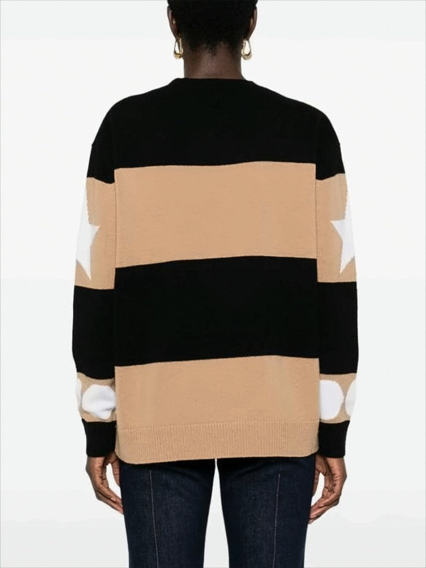 Max Mara Black And Beige Striped Wool-Cashmere Sweater