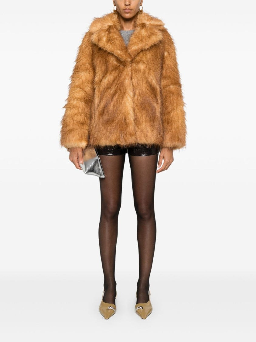 Stand Studio Plush Faux Fur Coat With Wide Collar