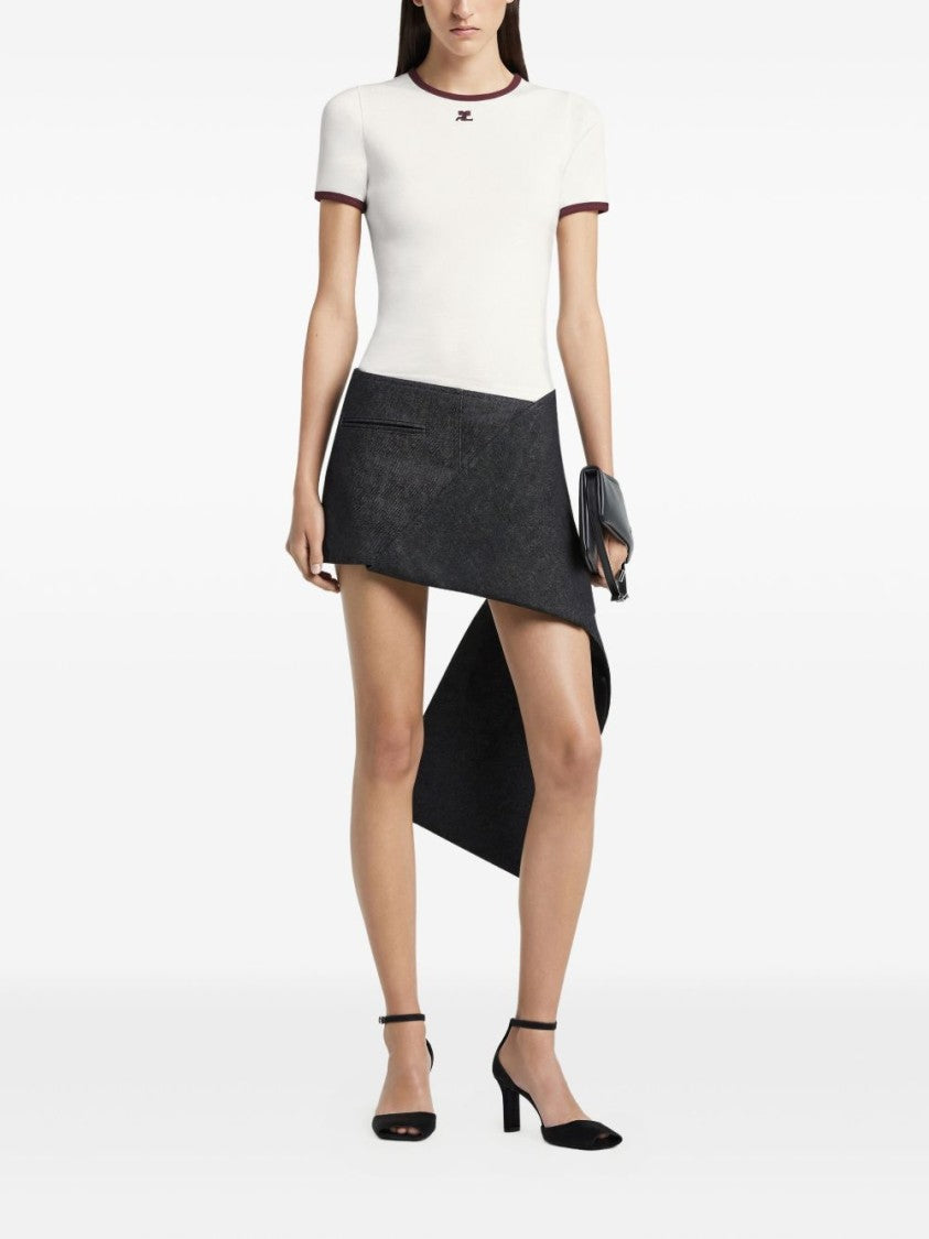 Courrèges White Cotton Crew-Neck Top With Red Trim
