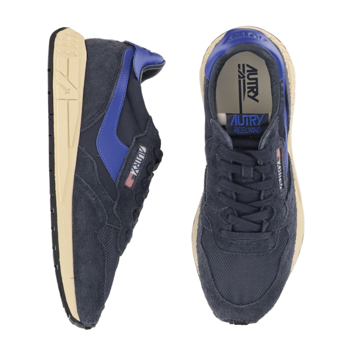 Autry Navy Leather Blend Sneakers With Front Lacing Design