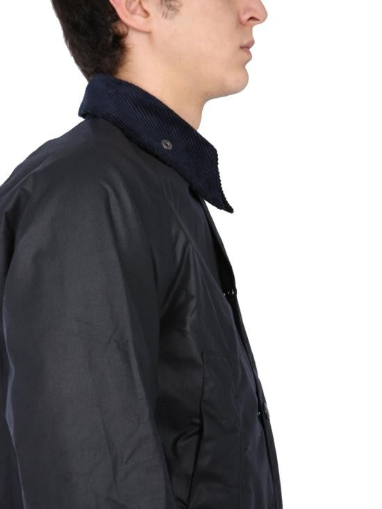 Barbour Black Waxed Cotton Barbour Jacket With Corduroy Collar