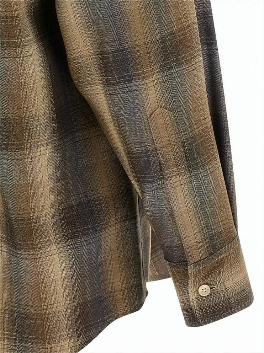 Auralee Plaid Wool Long-Sleeve Shirt With Classic Collar