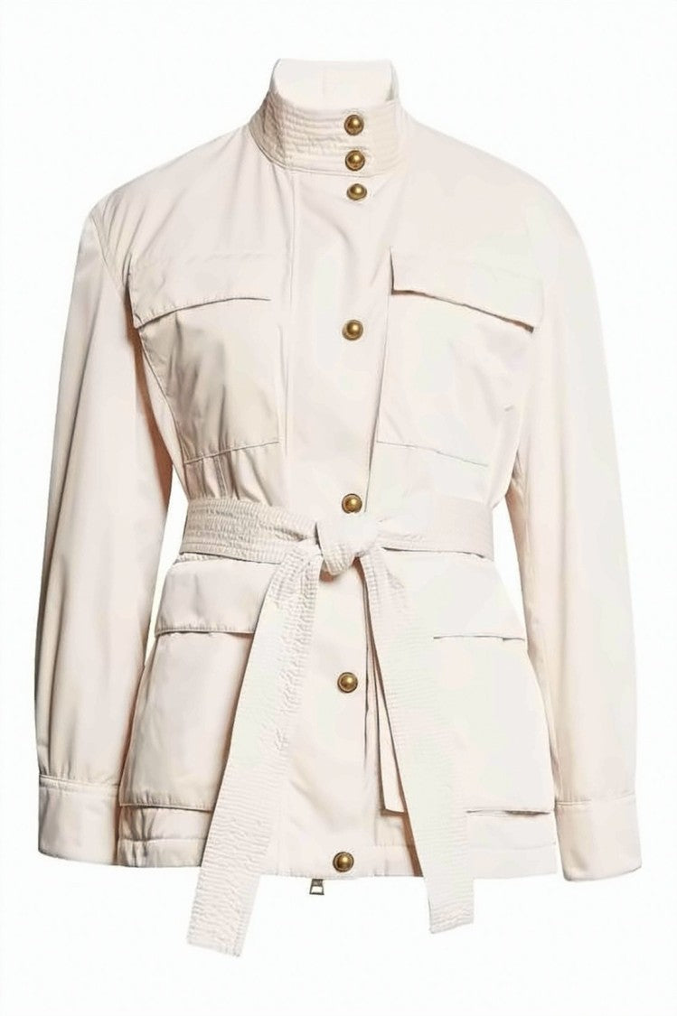 Moncler Structured High Collar Moncler Jacket With Belted Waist