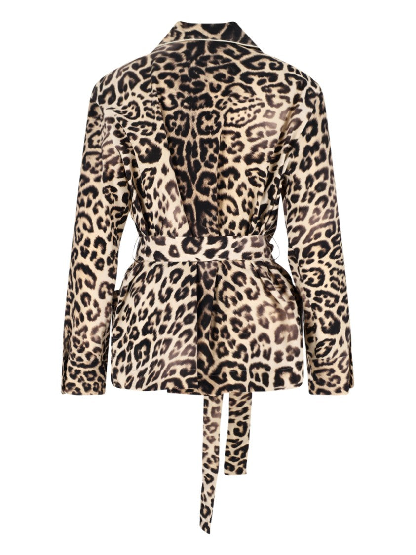 Ermanno Scervino Brown Silk Pajama Shirt, All-Over Animal Print