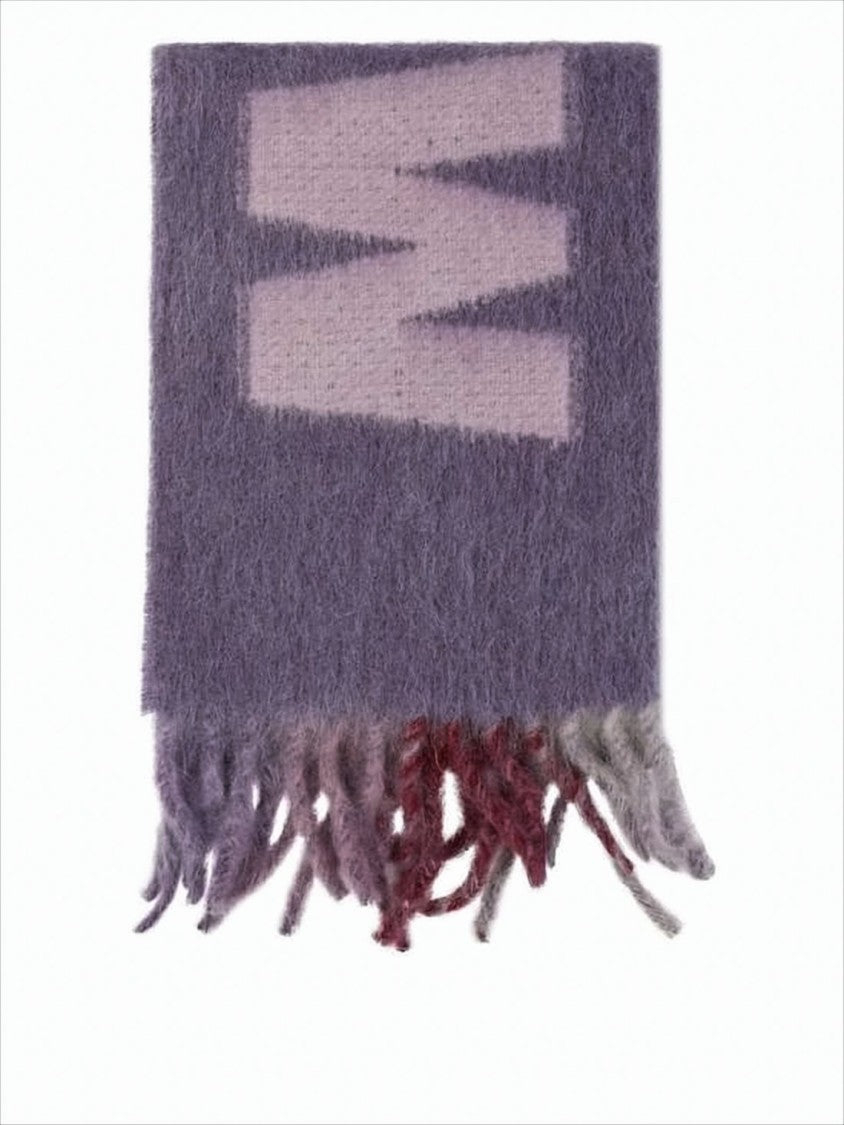 Marni Geometric Patterned Plush Scarf With Fringed Ends