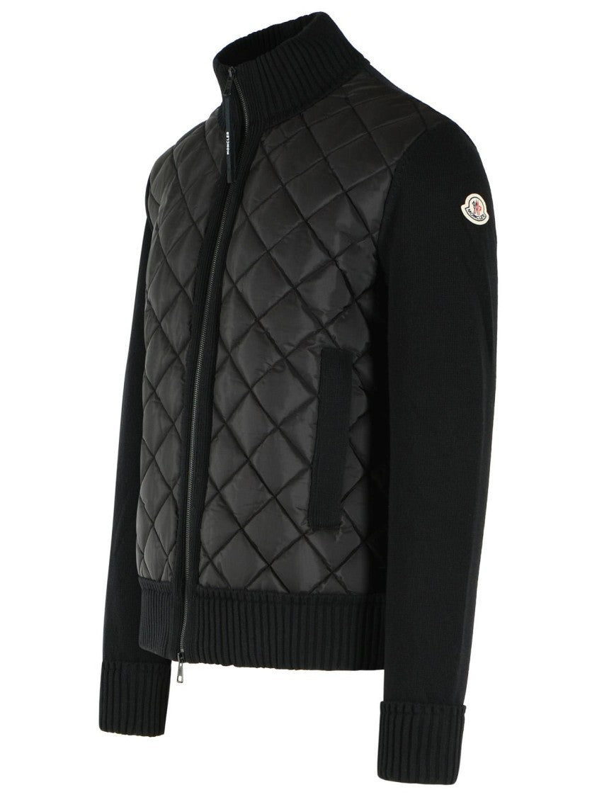 Moncler Black Diamond-Quilted Virgin Wool-Blend Zip Cardigan