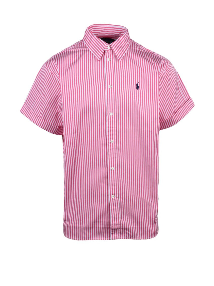 Polo Ralph Lauren White/Pink Oversized Striped Cotton Casual Shirt