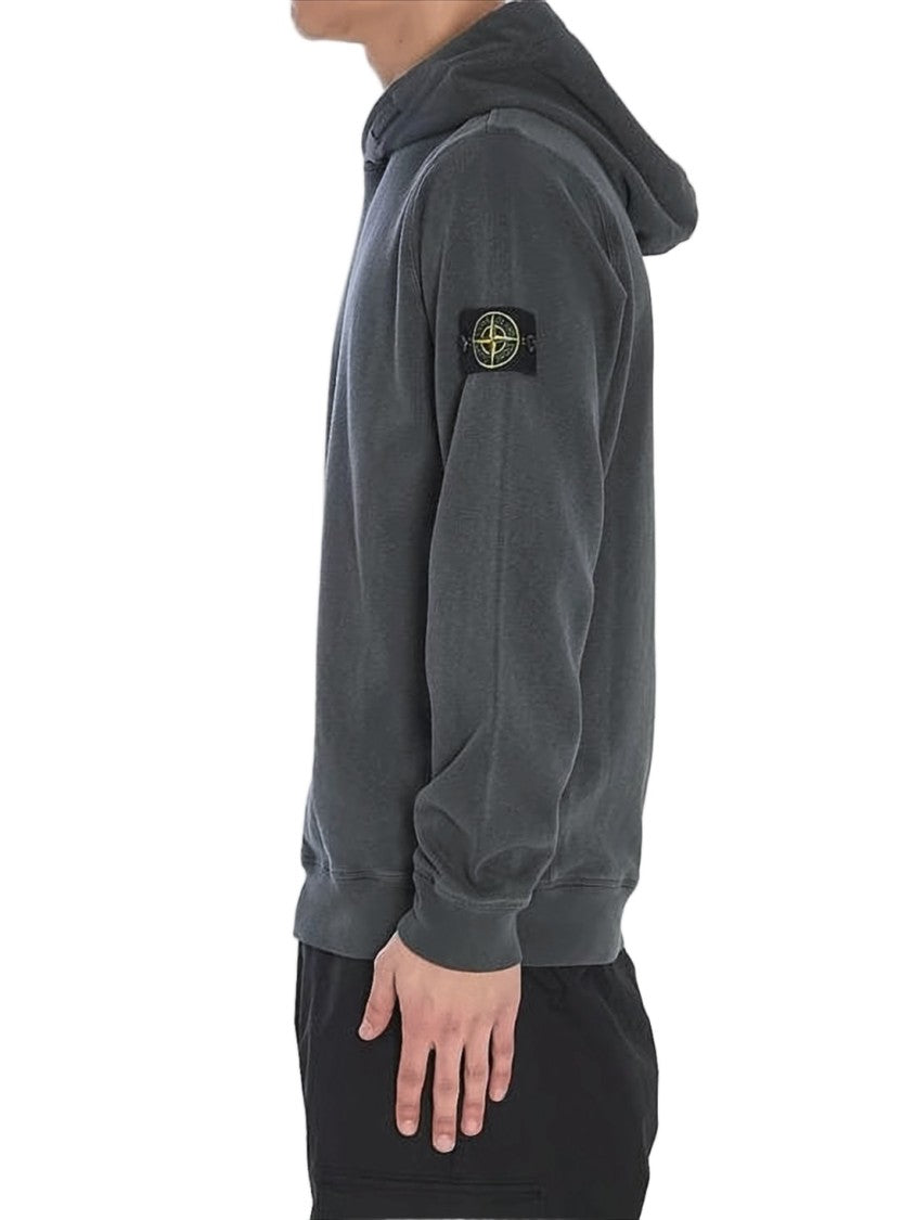 Stone Island Minimalist Dark Grey Hoodie With Branded Patch