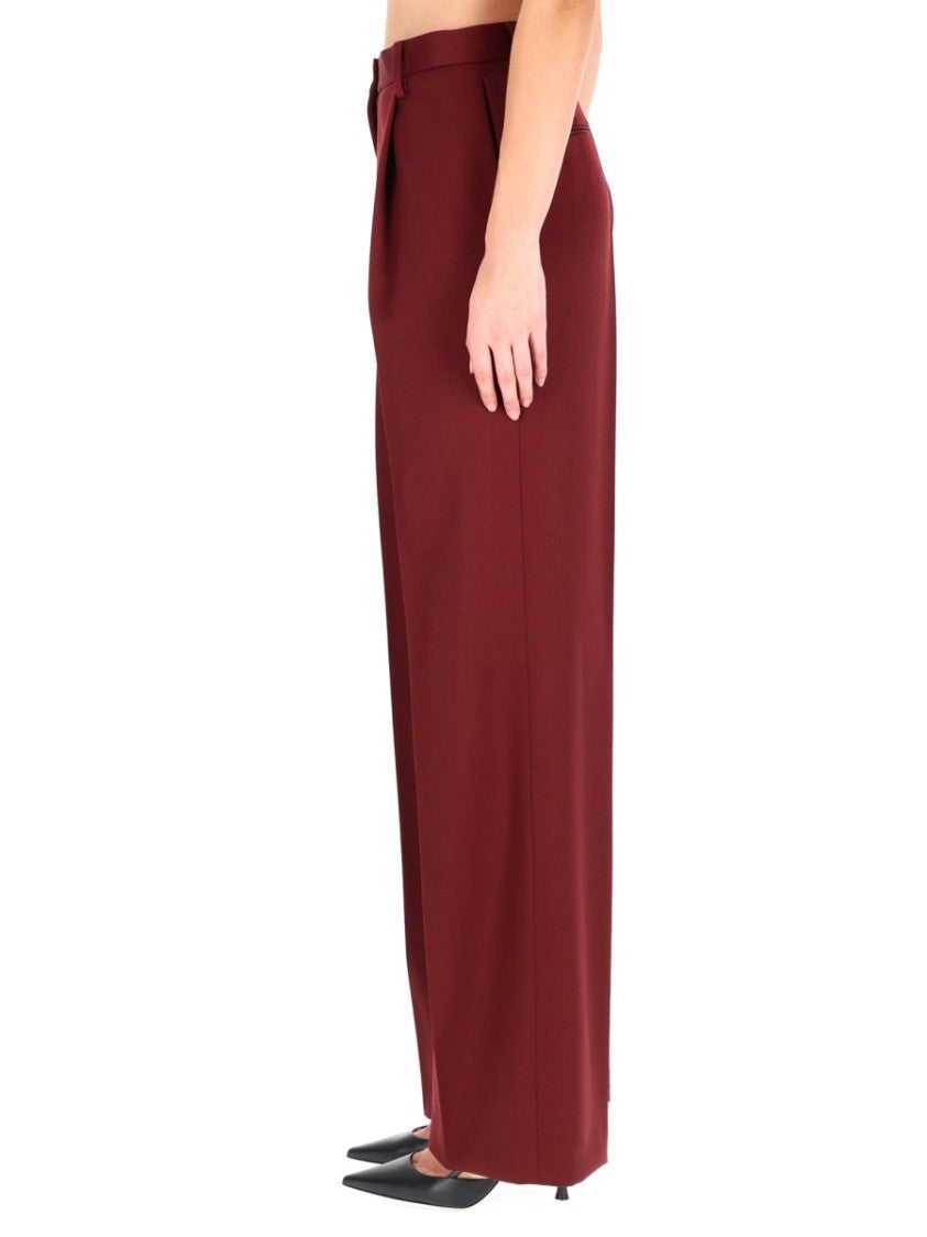 Dries Van Noten Portias High-Waist Tailored Burgundy Wide-Leg Wool Pants