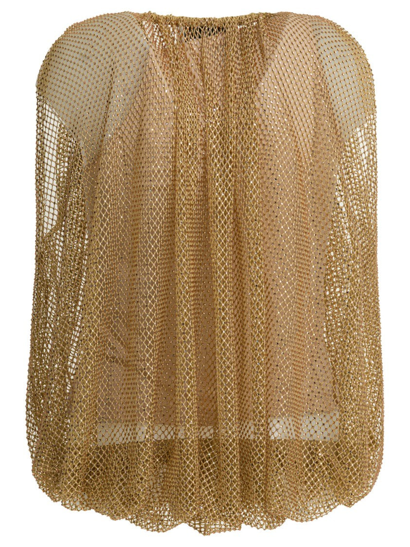 Max Mara Shimmering Gold Mesh Top With Voluminous Sleeves