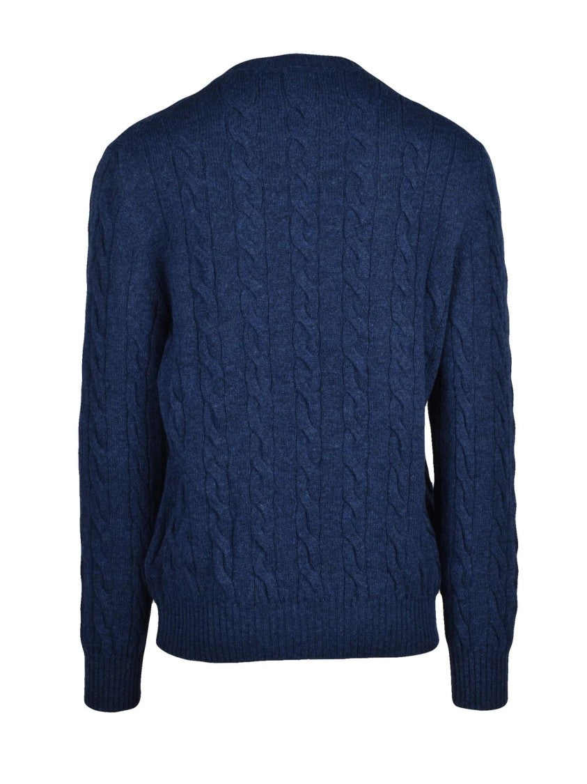 Fay Blue Cable-Knit Virgin Wool Crewneck Sweater