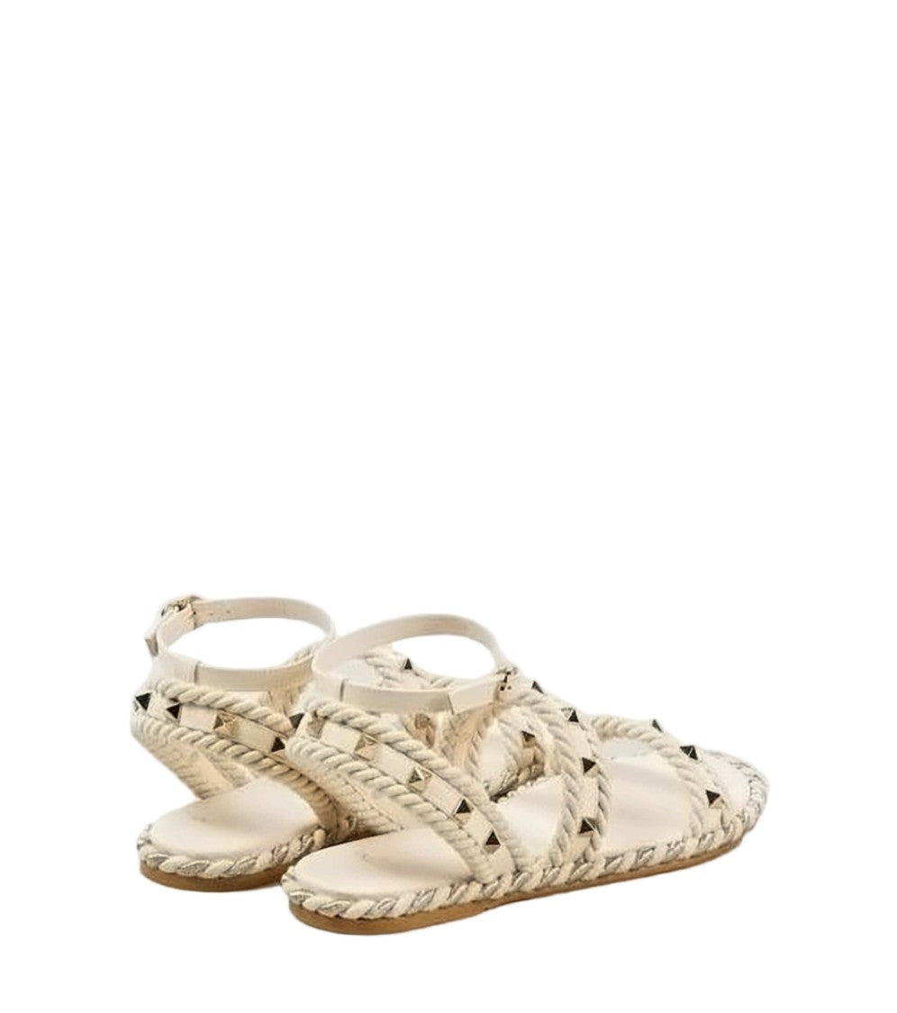 Valentino Garavani Braided Raffia Sandals With Pyramid Studs