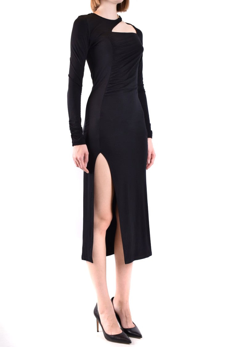 Dondup Black Midi Dress Asymmetrical Neckline High