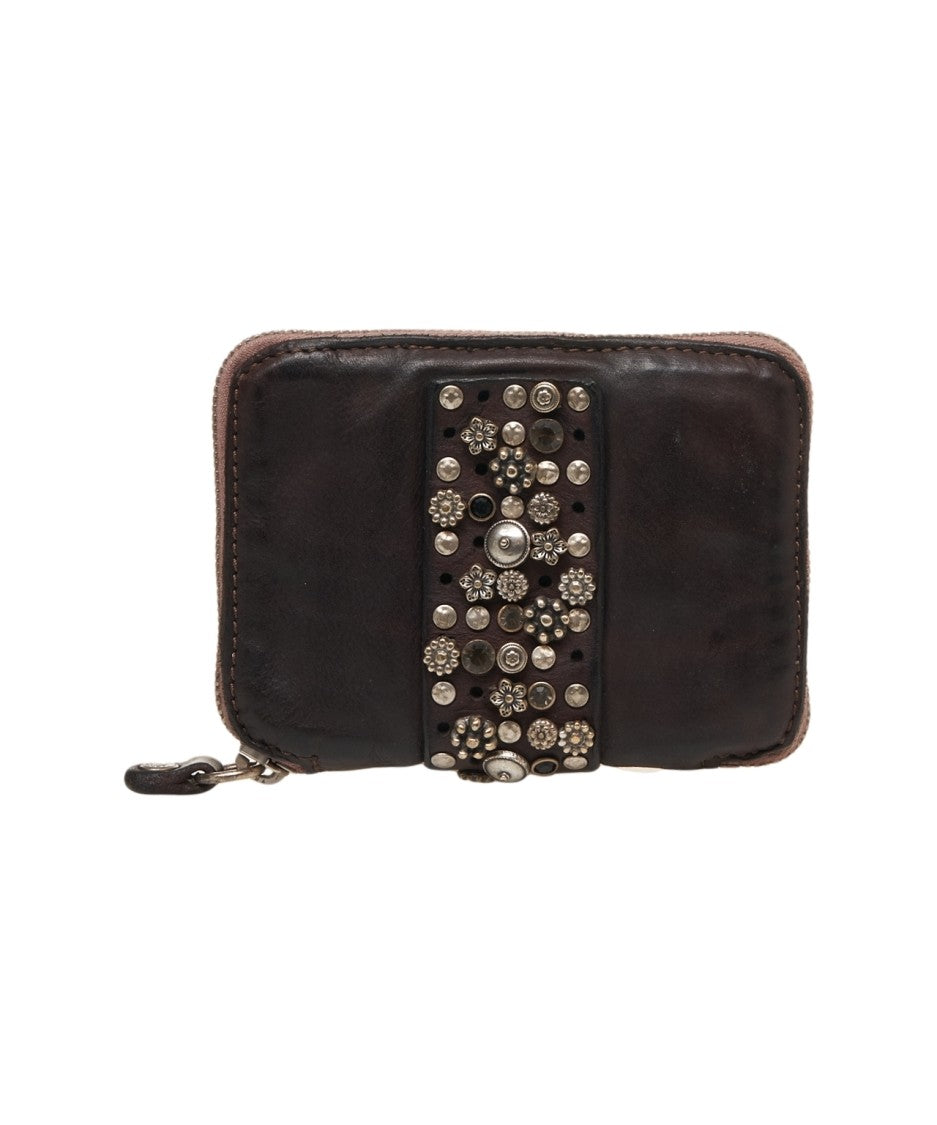 Campomaggi Compact Leather Wallet With Stud And Rhinestone Accents