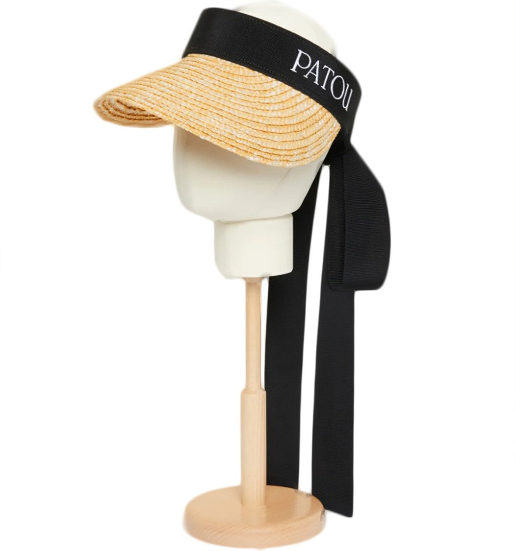 Patou Woven Straw Visor With Embroidered Band
