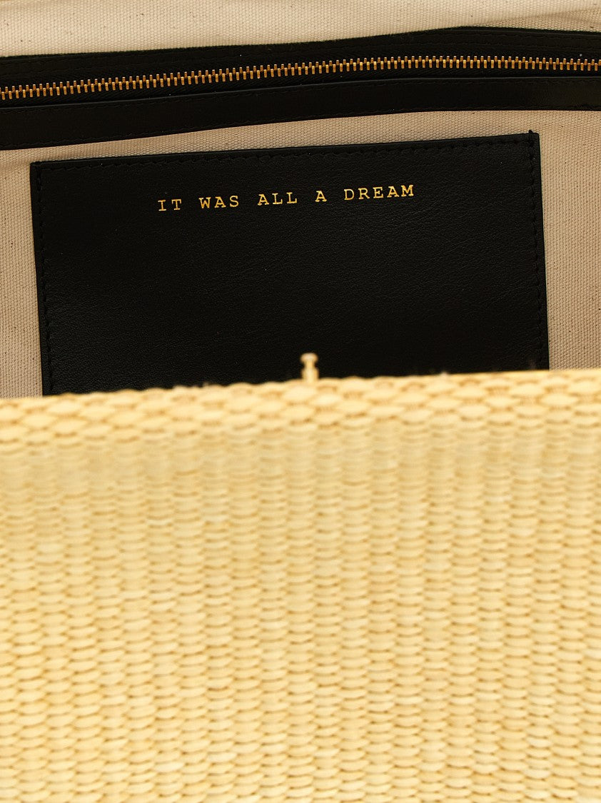 Alberta Ferretti Maxi Woven Raffia Pouch With Leather Strap And Gold-Tone Hardware