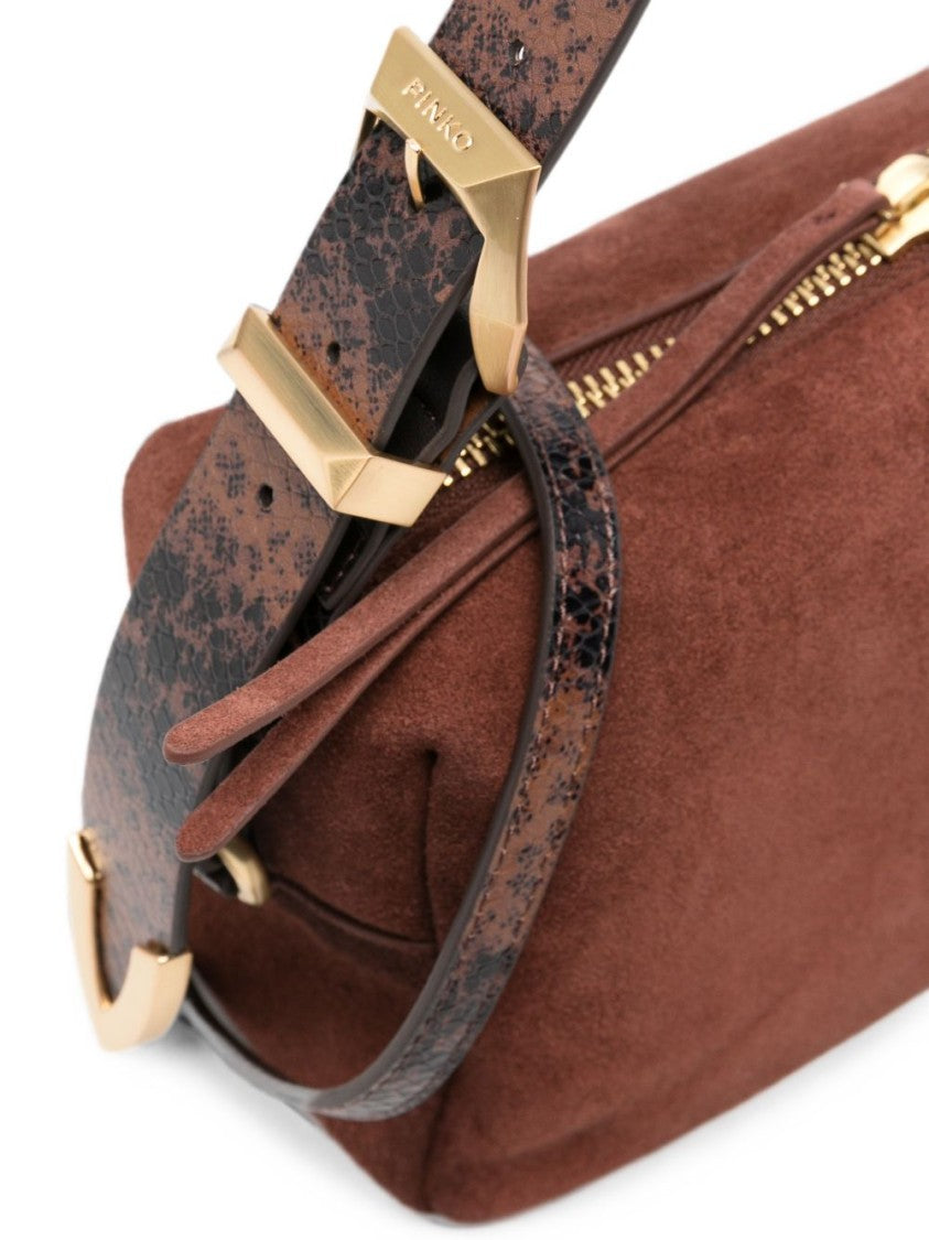 Pinko Brown Suede Shoulder Bag
