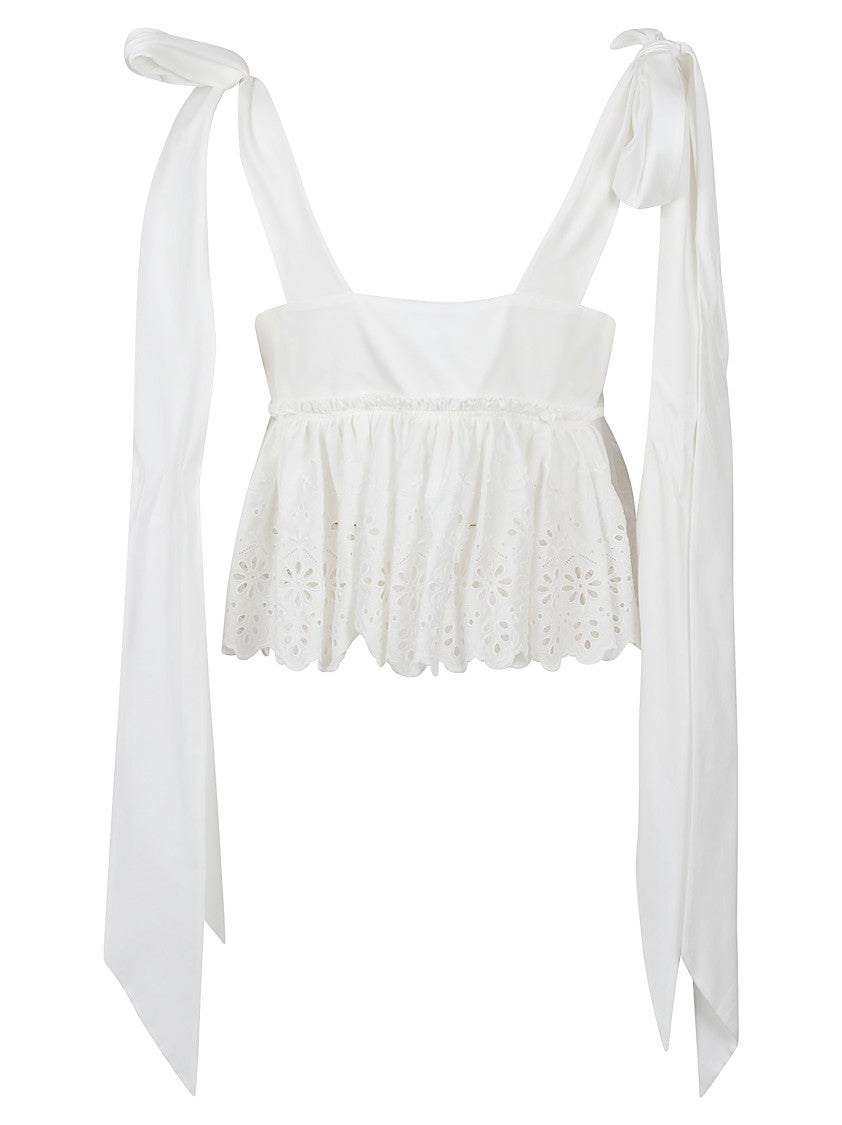 Chloé White Cotton Floral Lace Tank Top